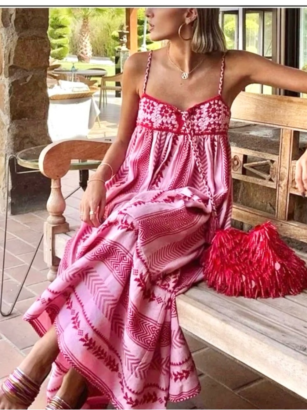 Women Sz L Boho Maxi Dress Crochet Patchwork Sleeveless Long Flowy Swing Dress - Picture 7 of 13
